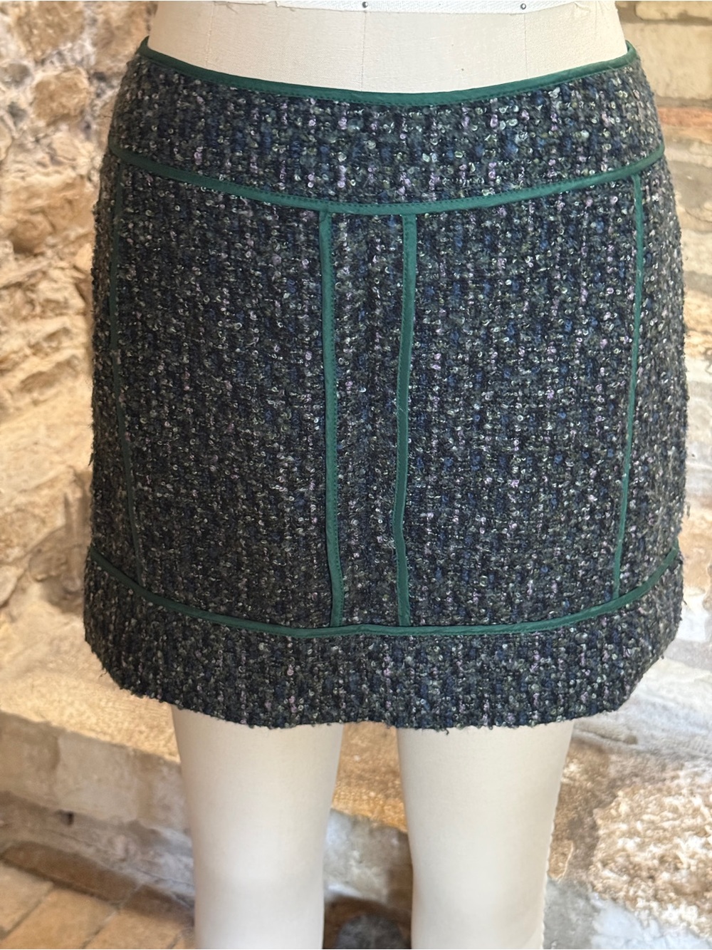 J.Crew Wool Blend Boucle Tweed Pencil Skirt Size 6 with Green Trim